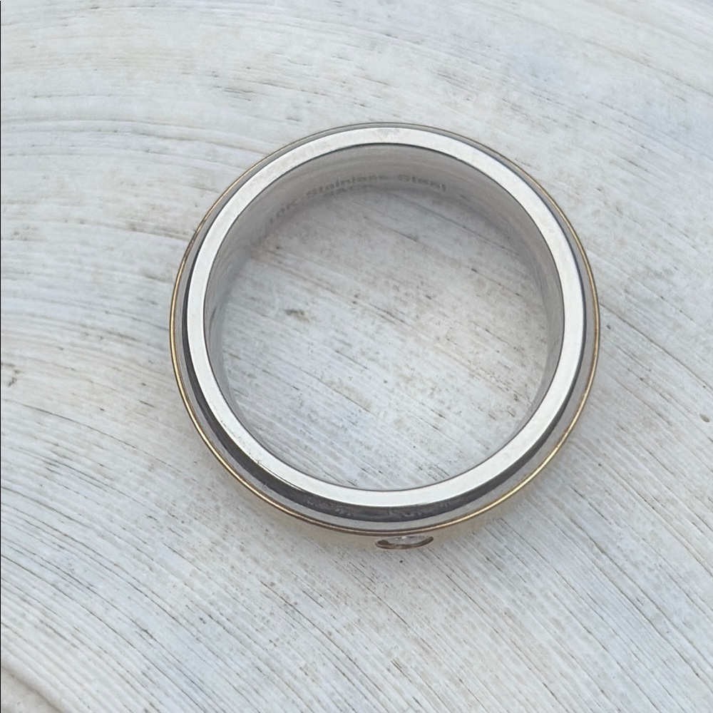 Solid 10kt Gold Stainless Steel 1/10ct Diamond Solitaire Ring Wedding Band Size5 - Picture 5 of 10